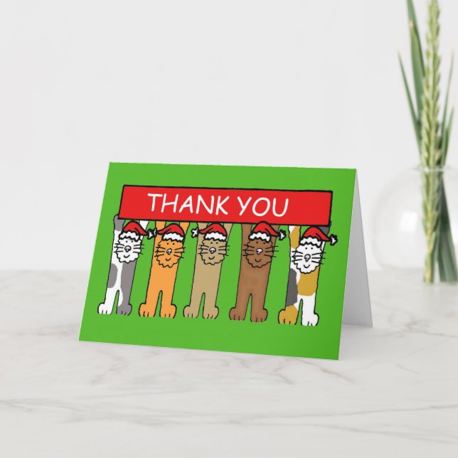 Thank you, Christmas Cats in Santa Hats. Thank You Card (Front)
