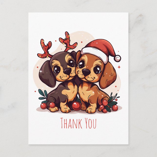 Thank You Christmas Dachshund Dogs Postcard (Front)