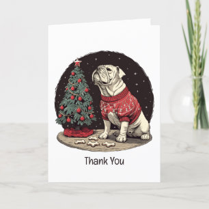 Thank You Christmas English Bulldog Christmas Tree Card