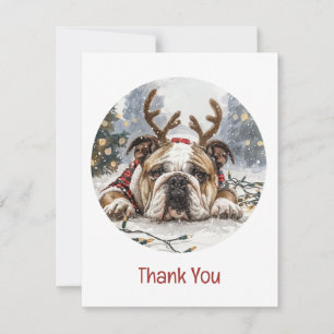 Thank You Christmas English Bulldog Reindeer Card