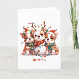 Thank You Christmas English Bulldog Reindeer Santa Card
