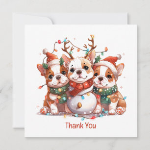 Thank You Christmas English Bulldog Reindeer Santa Card