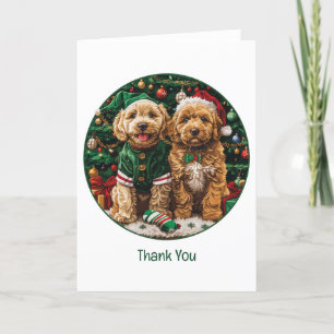 Thank You Christmas Goldendoodle Puppy Dogs Card
