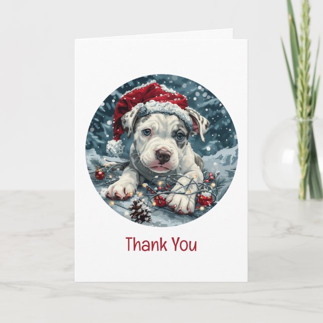 Thank You Christmas Pit Bull Santa Puppy Card (Front)