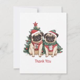 Thank You Christmas Pug Dogs Card