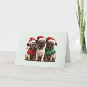 Thank You Christmas Pug Dogs Card