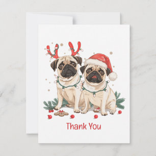 Thank You Christmas Pug Dogs Card