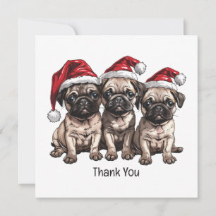 Thank You Christmas Pug Dogs Santa Card
