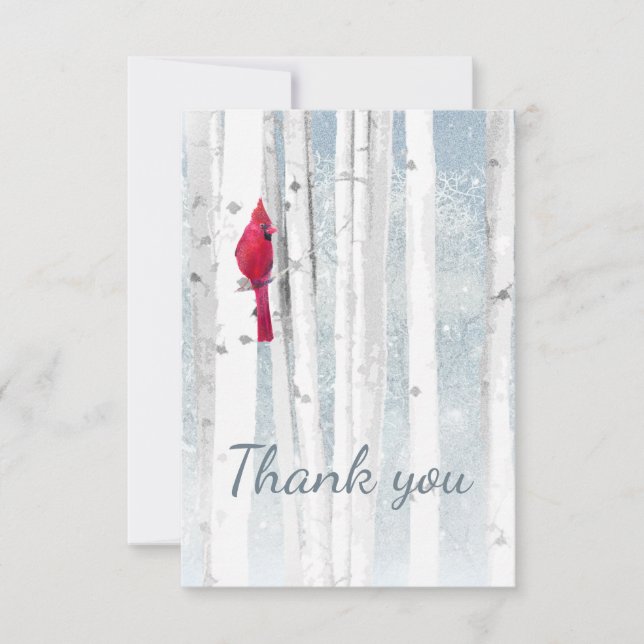 Thank You Christmas Winter Cardinal Red Bird Art Card (Front)