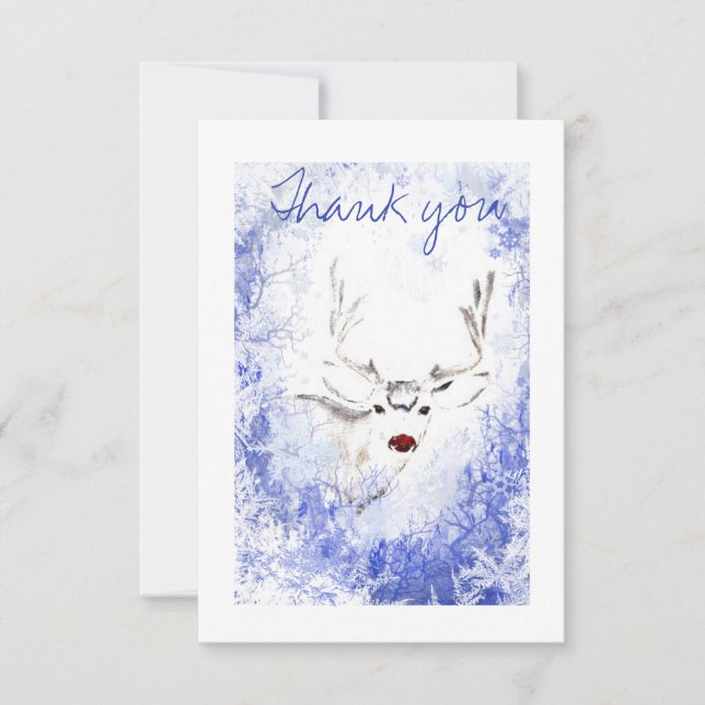 Thank You Christmas Winter Reindeer Fun Nature Card (Front)