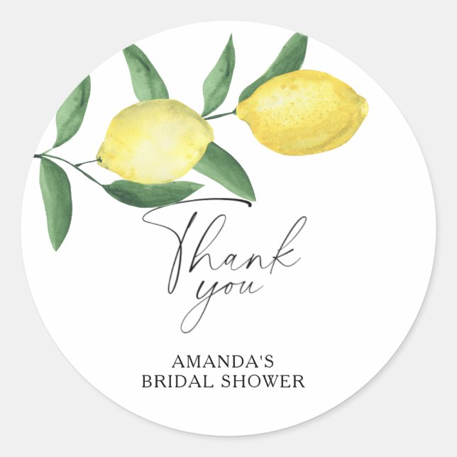 Thank you - Citrus Lemon - Bridal shower Classic Round Sticker (Front)