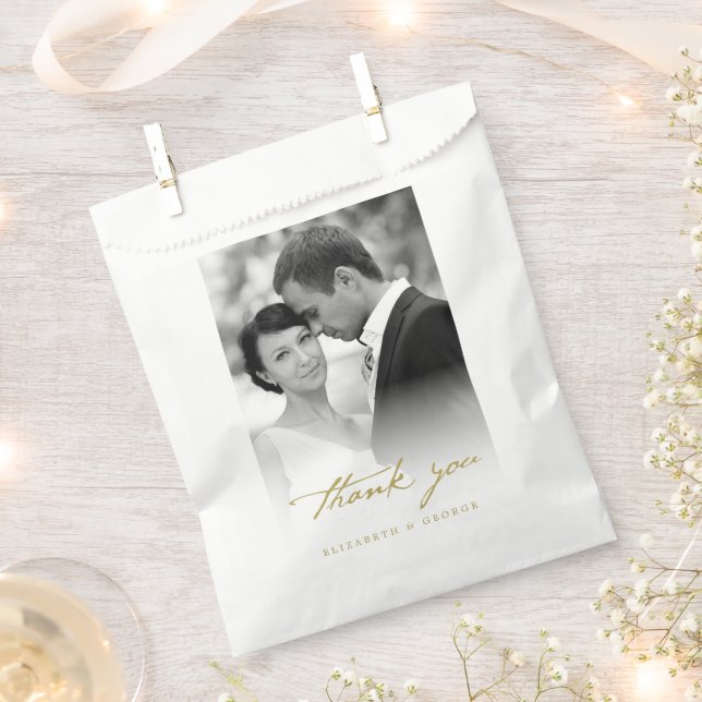 Thank You Classic Script Calligraphy Photo Wedding Favour Bag (Clipped)