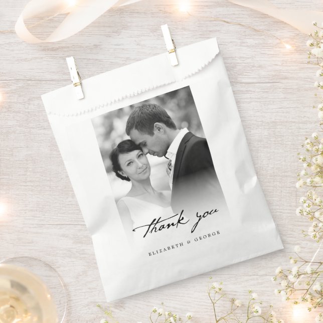 Thank You Classic Script Calligraphy Photo Wedding Favour Bag (Clipped)