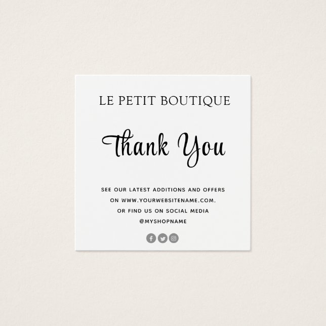 Thank You Clothing Care Card  (Front)