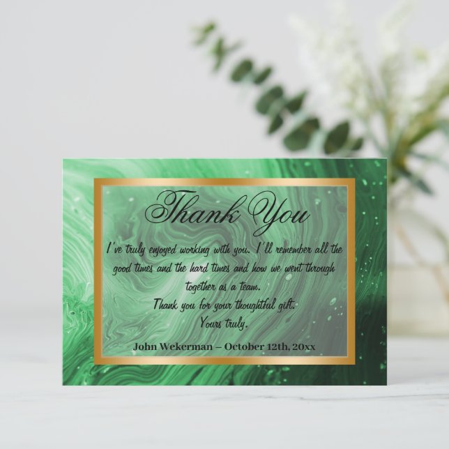 Thank You co-worker & Green Marble, Gold frame Card (Standing Front)