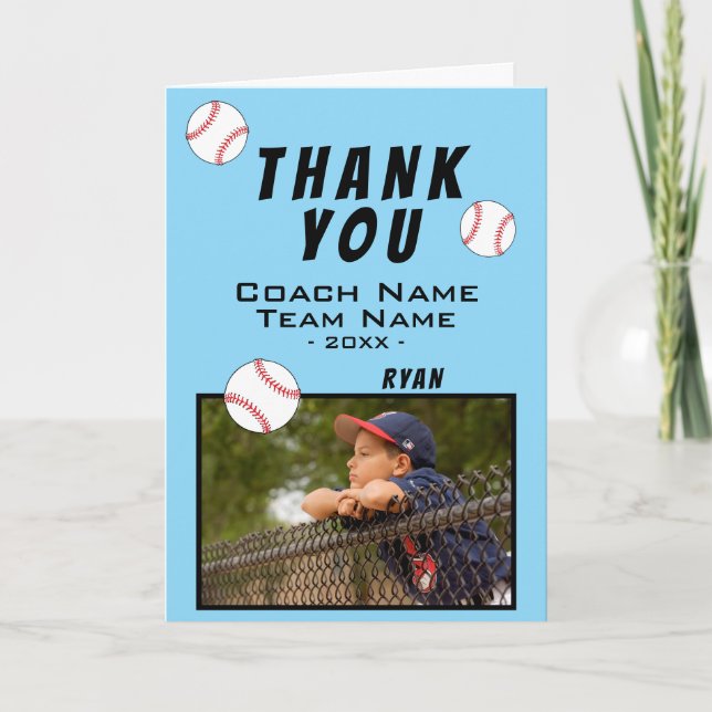 Thank you Coach Baseball Ball Photo Card (Front)