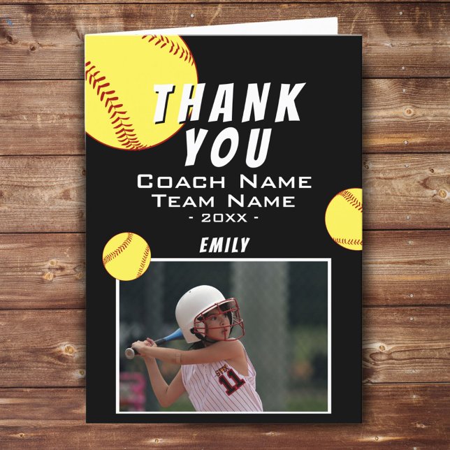 Thank you Coach Black Softball Photo Card (Creator Uploaded)