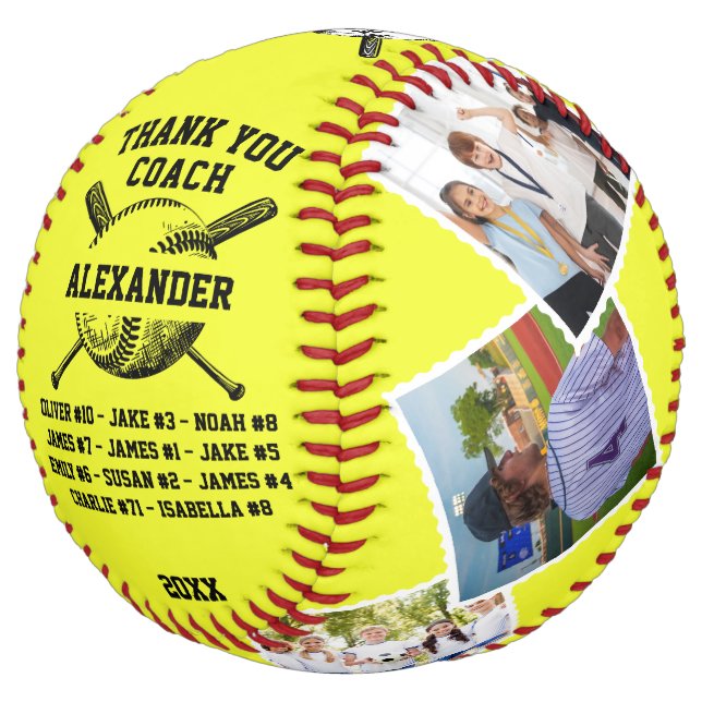Thank You Coach, Custom 6 photos & teammates names Softball (Angled)