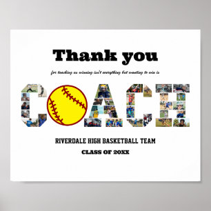 Thank You Coach Softball Team Photo Collage  Poster