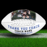 Thank you Coach Team Name and Team Photo Football<br><div class="desc">Thank you Coach Team Name and Team Photo Football. The text is a trendy blue an black typography on white background. Personalize with your coach name, team name and year. You can change any text on the football or erase it. A great gift for a coach! Add a team photo...</div>