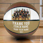 Thank you Coach Team Name Photo Basketball<br><div class="desc">Thank you Coach Team Name and Team Photo Basketball. Personalize with your coach name, team name and year. You can change any text on the basketball or erase it. A great gift for a coach! Add a team photo and get the team to sign the non-designed areas of the ball...</div>