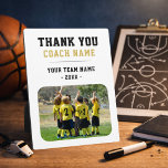 Thank you Coach Team Name Photo Plaque<br><div class="desc">Thank you Coach Team Name Photo plaque. Personalize with your coach name, team name, team photo and year. You can change any text on the plaque. A great gift and a keepsake plaque for a soccer coach! Get the team to sign the non-designed areas with a fine point permanent marker....</div>