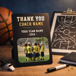 Thank you Coach Team Name Photo Plaque<br><div class="desc">Thank you Coach Team Name Photo plaque. Personalize with your coach name,  team name,  team photo and year. You can change any text on the plaque. A great gift and a keepsake plaque for a soccer coach!</div>