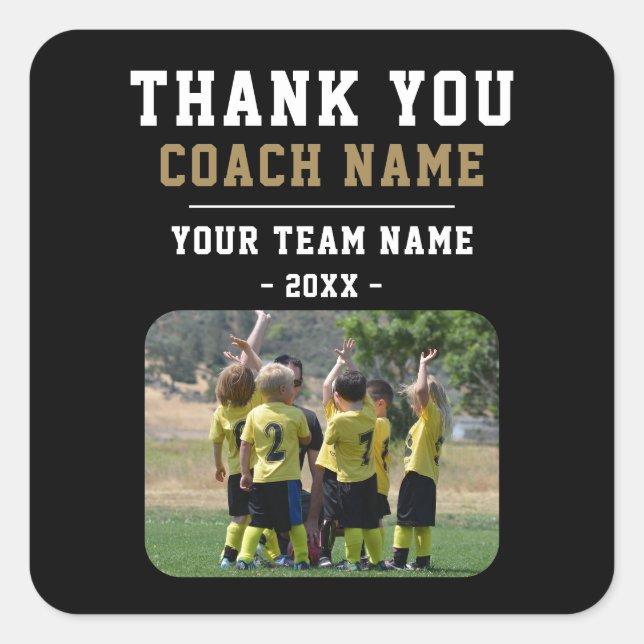 Thank you Coach Team Name Photo Square Sticker (Front)