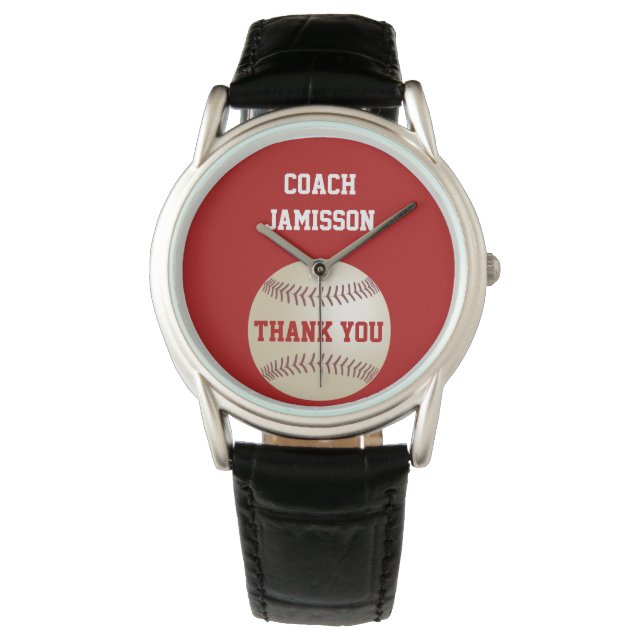 Thank You Coach Wrist Watch Personalized, Baseball (Front)