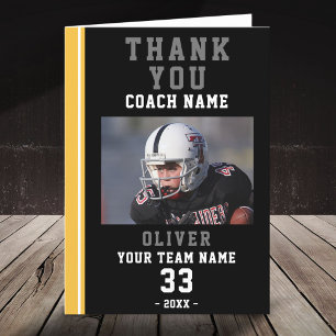 Thank you Coach Yellow Football Player Photo Card