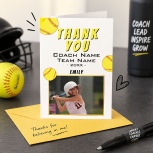 Thank you Coach Yellow Softball Photo Card