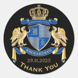 Thank You Coat of Arms Blue Gold Eagle Emblem Classic Round Sticker