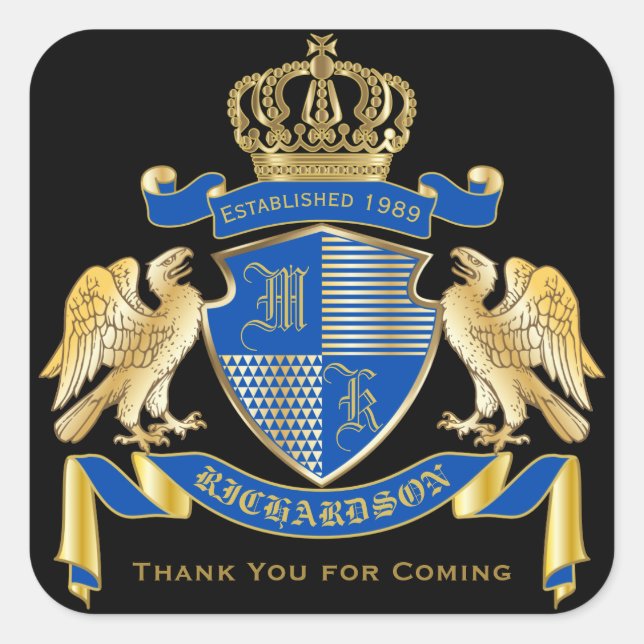 Thank You Coat of Arms Blue Gold Eagle Emblem Square Sticker (Front)