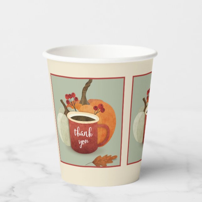 Thank you, Coffee Mug & Pumpkin Fall Theme Paper Cups (Front)