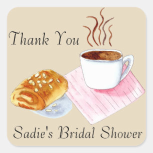 Thank You Coffee With Almond Croissant Shower Square Sticker