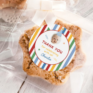 Thank You Colorful Stripes Boy 1st Birthday Classic Round Sticker