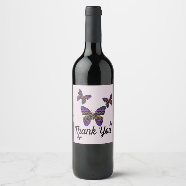 Thank You Colourful Butterflies Vivid Appreciation Wine Label (Front)