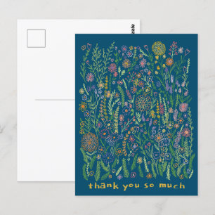 Thank You Colourful Flowers Fields Meadow Floral  Postcard