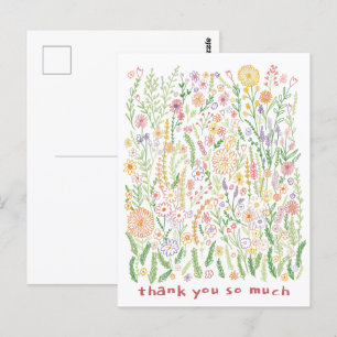 Thank You Colourful Flowers Fields Meadow Floral Postcard