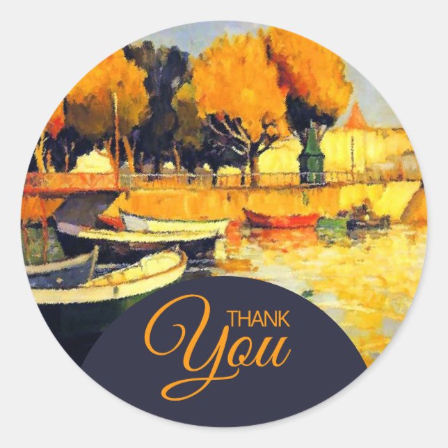 Thank You Colourful Island Boat Painting Classic Round Sticker (Front)