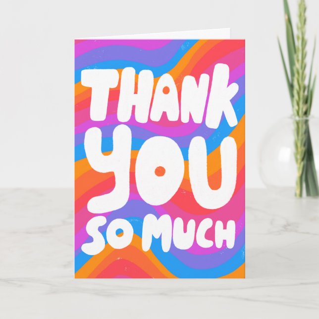 THANK YOU Colourful Rainbow Curvy Stripes CUSTOM  Card (Front)
