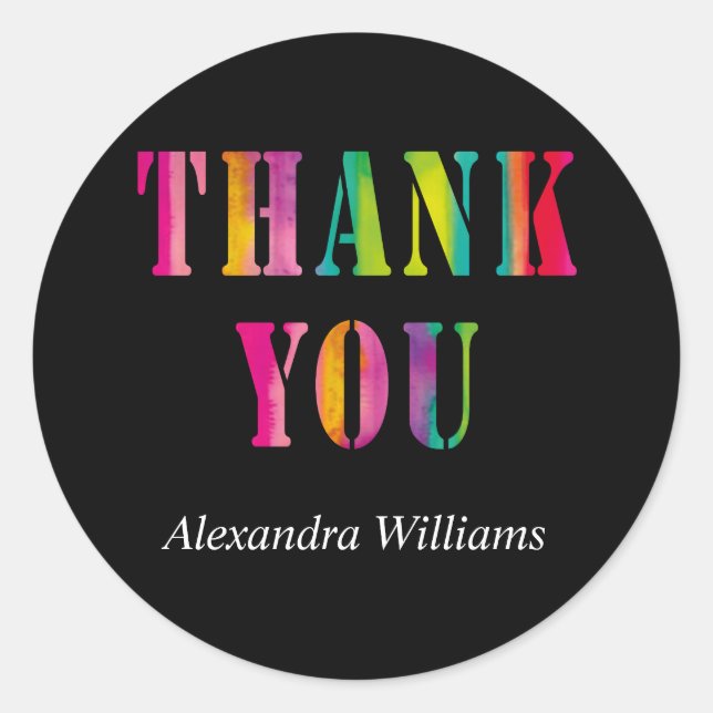 Thank You Colourful Typography Personalized Classic Round Sticker (Front)