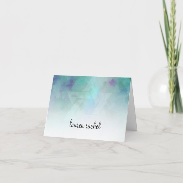 Thank You Cool Colours Aqua Blue Purple White Note Card (Front)