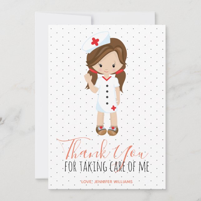 Thank You Coral Script Polka dot Medical Nurse Card (Front)