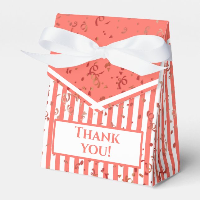 Thank You - Coral/White Simple Stripes Pattern Favor Box (Front Side)