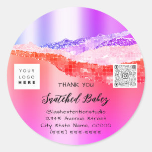 Thank You Cosmetic Logo QR Code Pink Ombre Classic Round Sticker
