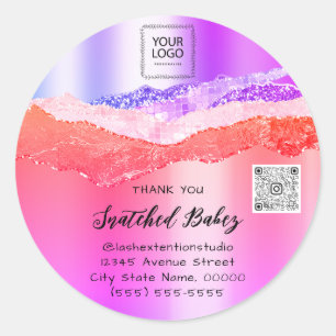 Thank You Cosmetic Logo QR Code Pink PurpleGlitter Classic Round Sticker