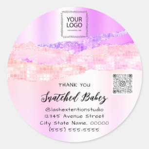 Thank You Cosmetic Logo QR Code Rose Pink Pastel Classic Round Sticker