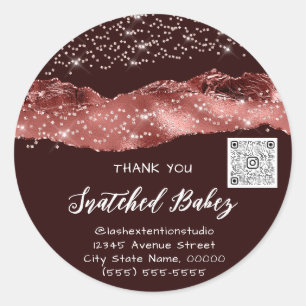 Thank You Cosmetics Logo QR Code Burgundy Strokes Classic Round Sticker