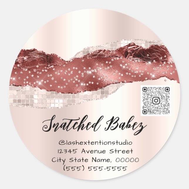 Thank You Cosmetics Logo QR Code Rose Burgundy Classic Round Sticker (Front)